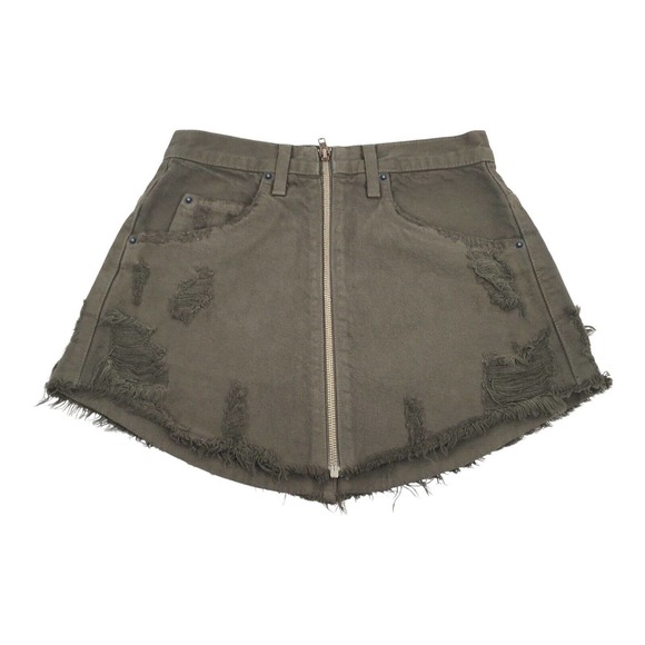 Carmar Denim Beatrice Zip Front Skirt Size 26 Olive Green Distressed Mini S - Picture 2 of 8